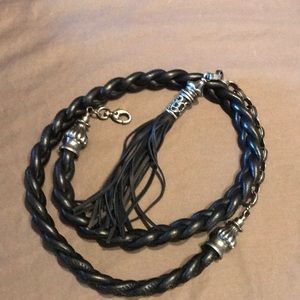 Braided leather tassel belt